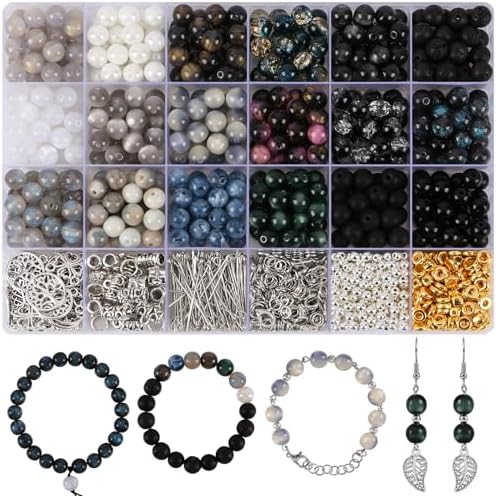 Glass Beads for Jewelry Making, 18 Colors Glass Beads for Bracelets Making kit Including 2-8mm Bead spacers/Lava Beads/Stone Rock DIY Jewelry Making Supplies for Adults (Thanksgiving, Christmas) by RUOMOXI+Y