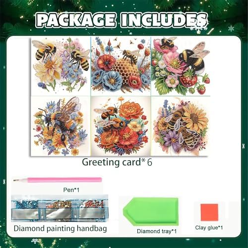 DIZAKIM 6 Pieces Christmas Theme Design Diamond Painting Greeting Card Set, DIY 5D Unique Rhinestone Art Embellishment Mosaic Christmas Greeting Card Crafts, Mosaic Handmade Creative Postcards (#10) - Image 3