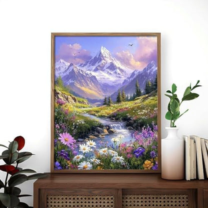 Alptiny Mountain Landscape Paint by Numbers Kit for Adults Beginner, Mountain Wildflowers Paint by Number Kits, DIY Nature Oil Painting Kit for Relaxation & Home Decor, 16x20 Inch - Image 3