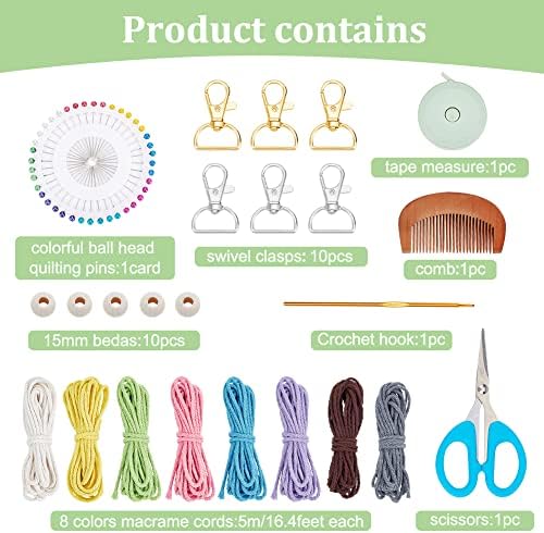 INFUNLY 8 Set DIY Macrame Wristlet Keychain Kits for Adults Colorful Macrame Cord Knotting Kit Boho Mini Macrame Tassel Keychain with Instruction + Video for Car Key Purse Phone Wallet Charm - Image 2