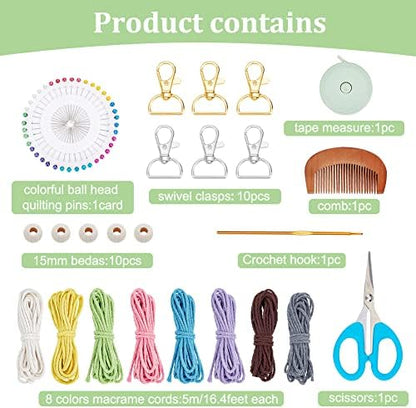 INFUNLY 8 Set DIY Macrame Wristlet Keychain Kits for Adults Colorful Macrame Cord Knotting Kit Boho Mini Macrame Tassel Keychain with Instruction + Video for Car Key Purse Phone Wallet Charm - Image 2