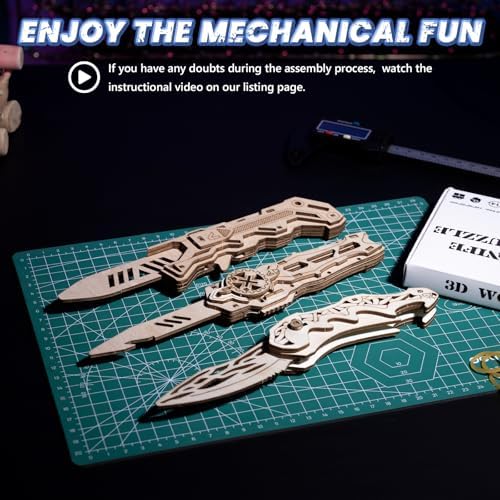 3D Wooden Puzzle for Adults: 3-in-1 DIY Wooden Puzzles Knife Kit - 134 Pcs Brain Teaser Mechanical Model Building Toy for Adult Hobby - Wooden Craft Art Unique Gift Idea for Teens Men - Image 4