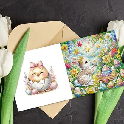 DIZAKIM 6-Piece Christmas-Themed Diamond Painting Greeting Cards Christmas Eve DIY Craft Kit Birthday Gift (Easter) - Image 5