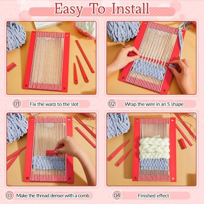 Juexica 7-piece Weaving Loom Kit for Beginners, Complete Wooden, Red - Image 6