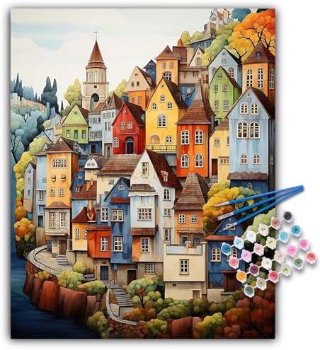 Paint by Numbers Kit for Adults Beginner, Colorful Village, 16x20 Inch by CamocinDIYKit