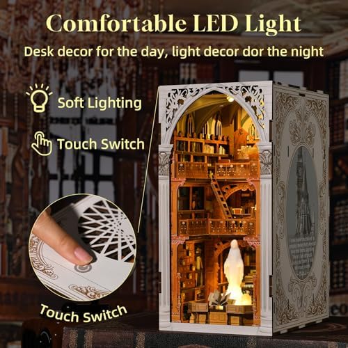 MiniCity Public Library DIY Book Nook Kit, Miniature House Puzzle with LED - Image 4