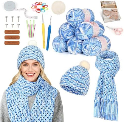 Katech Crochet Kit for Beginners w/Step-by-Step Instruction for Hat, Scarf by Katech