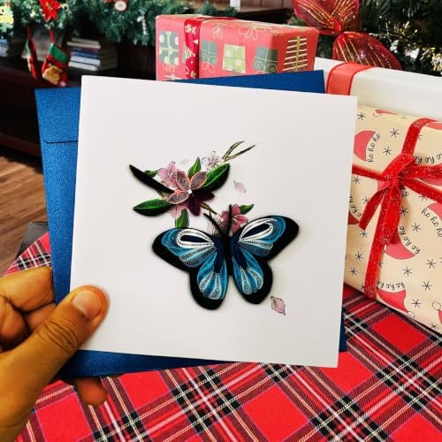 Quilling Cards, handmade card, quilled cards with Dedicated Paper, quilling birthday cards for women or all occasions: Mother's day, Greeting card, Birthday... daisy bouquet (Flowers with dragonfly) (Butter fly) - Image 3
