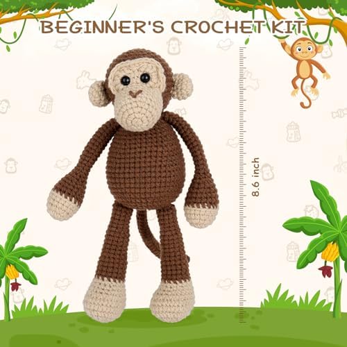 Crochetta Crochet Kit for Beginners, Crochet Kits with Step-by-Step Video Tutorials, Learn to Crochet Animal Kit for Adults Kids, DIY Craft Knitting Supplies, Monkey Amigurumi Gift(40%+ Yarn) - Image 5