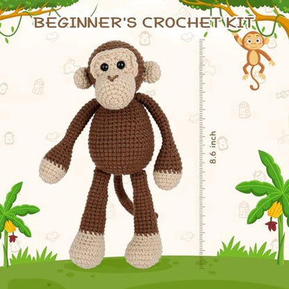 Crochetta Crochet Kit for Beginners, Crochet Kits with Step-by-Step Video Tutorials, Learn to Crochet Animal Kit for Adults Kids, DIY Craft Knitting Supplies, Monkey Amigurumi Gift(40%+ Yarn) - Image 5
