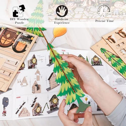 3D Puzzles for Adults, Balloon House Wall Clock 3D Wooden Puzzles Clock Kits for DIY Birthday Gift for Women Men Home Decor Holiday Christmas - Image 4