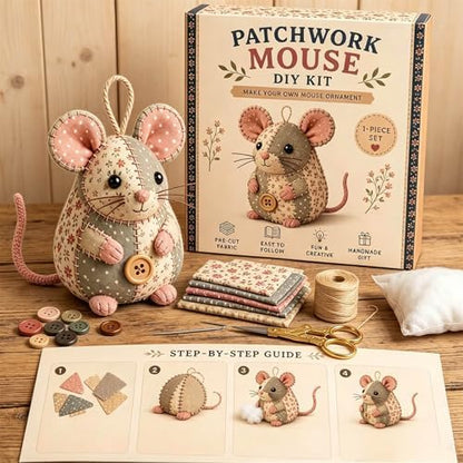 Patchwork Mouse DIY Kit Sewing Craft Set with Pre-Cut Floral Fabric, Stuffing & Buttons for Adults Beginners Creative Hobby Gift for Craft Lovers (B/02) - Image 4
