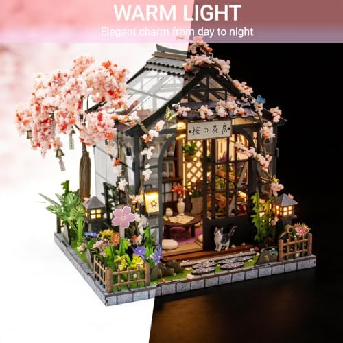 DIY Miniature House Kit, Fairy Dollhouse for Adults to Build, Mini Home Building Kit with Wooden Furniture & LED Lights,Garden Detials, Gift for Family and Friends (Spring Sakura Greenhouse) - Image 3