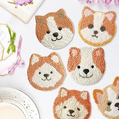 Starter Needle Coasters Kit, Punch Needle Embroidery DIY Set for Beginners Adults, Easy Coasters Kit with Adhesive Felt, Yarns, Embroidery Hoop (Yellow Dog) - Image 6
