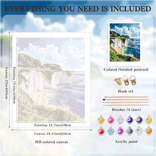 Alptiny Coastal Landscape Paint by Numbers Kit for Adults Beginner, Cliffside Beach Paint by Number Kits, DIY Seaside Oil Painting Kit for Relaxation & Home Decor, 16x20 Inch - Image 5