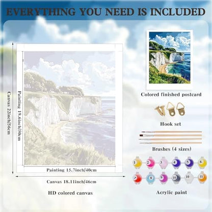Alptiny Coastal Landscape Paint by Numbers Kit for Adults Beginner, Cliffside Beach Paint by Number Kits, DIY Seaside Oil Painting Kit for Relaxation & Home Decor, 16x20 Inch - Image 5