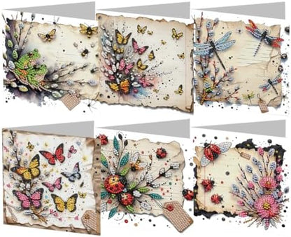 LAKEQUILL 6 Packs DIY Diamond Art Cards Kit, Diamond Painting Cards, Diamond Art Cards with Envelope for Christmas Birthday Thanksgiving Day Holiday (Insect Butterfly) by Unknown