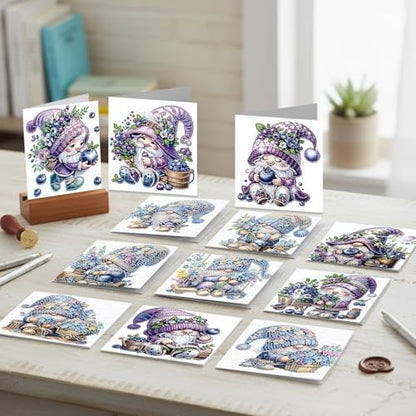 jinglinhh 12pcs Diamond Art Painting Lavender Blueberry Gnome Greeting Cards with Envelopes, DIY Card Making Kits for Adults, Diamond Art Postcards Christmas Cards Craft Gifts - Image 5