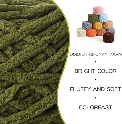 3 Pack Plush Chenille Chunky Yarn 100g (49.2yd) - Fluffy Velvet Yarn Crochet for Blanket Knitting and Crocheting - Baby Yarns for Crocheting Soft - Amigurumi Yarns (Army Green) - Image 2