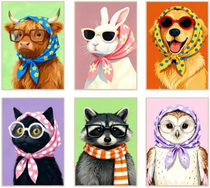 AOSGEDY 6 Pack Paint by Numbers Kit for Adults, Cartoon Animal Adult Paint by Number Kits on Canvas, DIY Animal Acrylic Oil Number Painting for Adults, Perfect for Home Decor 8x12 Inch by AOSGEDY