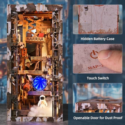 MiniCity Aerospace Foundry Book Nook Kit, DIY 3D Wooden Puzzle with LED - Image 5