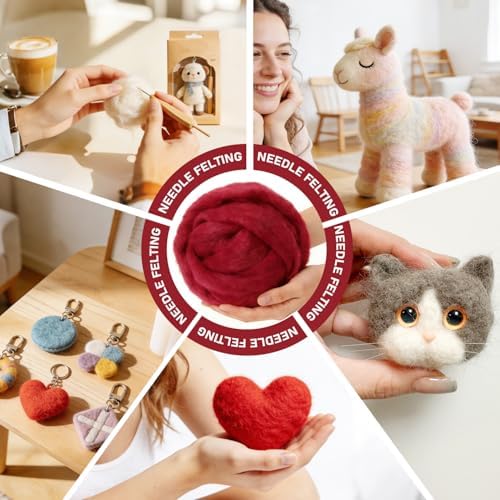 VNAKER 3.4oz Needle Felting Wool Wine Red for DIY Needle Craft Enthusiasts - Image 4