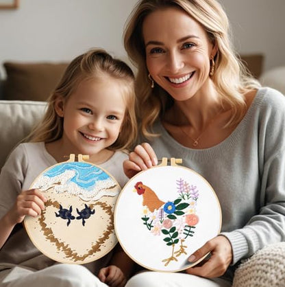 Crafmanoe Beach Embroidery Kits for Beginners Adults, Coastal Stamped Cross Stitch Kits for Beginners Adults, Hand Embroidery Needlepoint Starter Kits, Valentine's Day Gift for Women (Video Tutorial) - Image 6