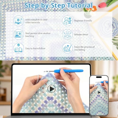 Coopay Crochet Blanket Kit for Beginners w/Step-by-Step Instructions - Image 2