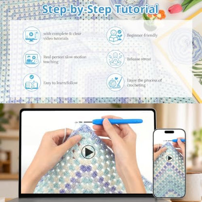 Coopay Crochet Blanket Kit for Beginners w/Step-by-Step Instructions - Image 2