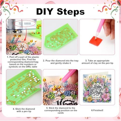 MUNORIAY Diamond Art Birthday Cards: 6 Pack Diamond Painting Greeting Cards Kits for Adults 5D DIY Special Shaped Rhinestone Birthday Folding Greeting Cards Gem Art with Envelopes Blessing Gifts - Image 3
