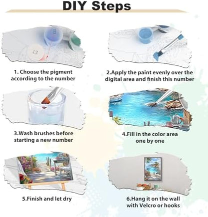 EOBROMD Framed Paint by Numbers Kits for Adults Seaview, DIY Landscape Acrylic Paint by Number on Stretched Canvas, Painting Kits Adults Oil Paint by Numbers for Home Decor 12x16inch - Image 6