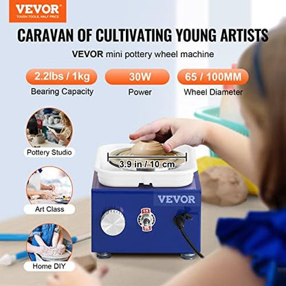 VEVOR Mini Pottery Wheel for Kids and Beginners, Complete Pottery Kit with 2 Turntables 2.6in/3.9in and 17 Accessories Tools, 0-300RPM Speed Adjustable, Craft Christmas Gifts for Kids Teens Adults - Image 2