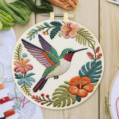 FRANDEK DIY Flower Hummingbird Stamped Embroidery Kit with Hoop for Adults - Image 3