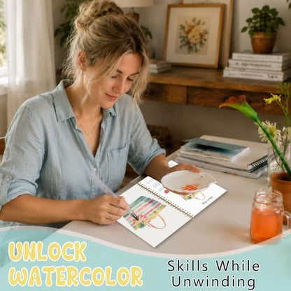 Summer Watercolor Workbook, Water Coloring Book with 12 Different Summer Beach Tropical Plant Coconut Paintings Original Designs, Watercolor Book Set with Water Paintbrush, Relaxing Art for Beginners - Image 5