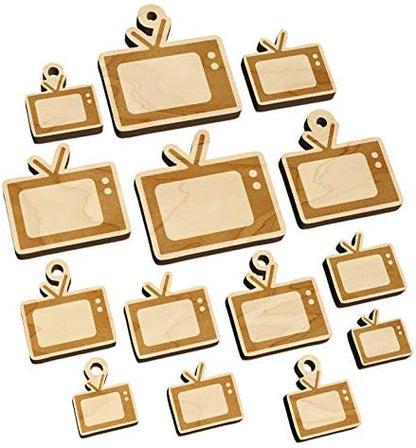 Vintage TV Television Silhouette Mini Wood Shape Charms Jewelry DIY Craft - 30mm (6pcs) - with Hole by SniggleSloth