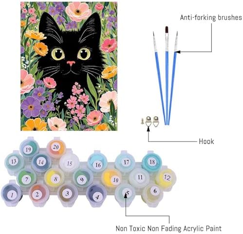 VIGEGU Black Cat Paint by Numbers Kit for Adults Beginner with Framed,Easy Adult Paint by Number Kits on Canvas DIY Painting for Beginners Art by Numbers for Home Wall Decor 10x12 Inch - Image 6
