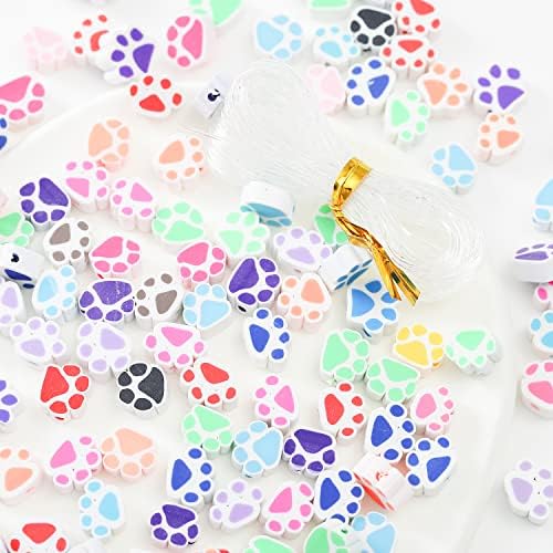 100pcs Mixed Polymer Clay Spacer Beads for Women Jewelry Making DIY Bracelet Necklace Hair Clip Accessories (Paw Print) by LUBINGSHINE