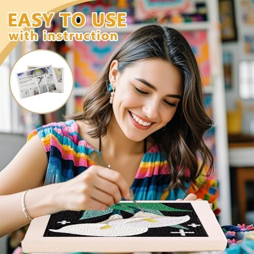 Doodlream Calla Lily Flower Needle Kit for Beginner, 9.4"x 9.4" Elegant Floral Punch Stitching Craft Set, Color DIY Embroidery Starter with Printed Frame, Instruction, Threader, Yarn, Pinch Needle - Image 3