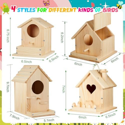 Juexica 4 Pack DIY Birdhouse Kits for Kids 8+ Build and Paint, Assorted - Image 2