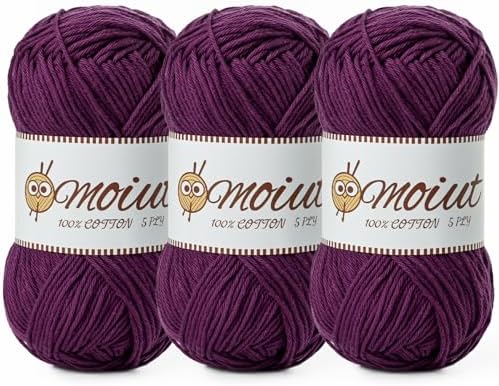 3 Pack Cotton Yarn for Crocheting, Baby Yarn for Crocheting Soft, 393yds / 5.29oz Fluffy Amigurumi Crochet Yarn, 5 Ply 100% Milk Cotton Yarn for Puzzle、Socks、Clothes(3 Violet) by OMoiut