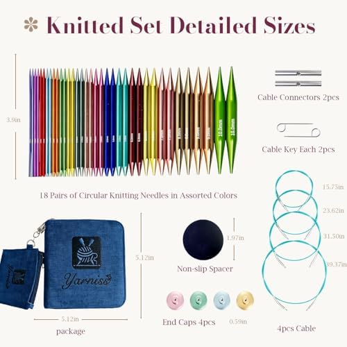 Yarniss 18 Pairs Circular Knitting Needles with Swivel Cable, US Sizes 0-15 - Image 3