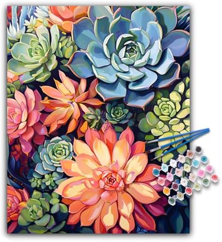 Paint by Numbers Kit for Adults, Succulents DIY Acrylic Canvas Painting Set by Offito
