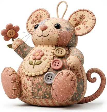 Patchwork Mouse DIY Sewing Kit for Beginners,Handmade Animal Craft Set with Pre-Cut Floral Fabric,Stuffing and Buttons,Plush Ornament Project (A#) by Unknown