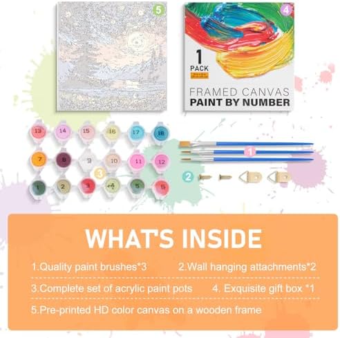 Offito Framed Paint by Numbers Kit for Adults Beginners, Starry Night - Image 6