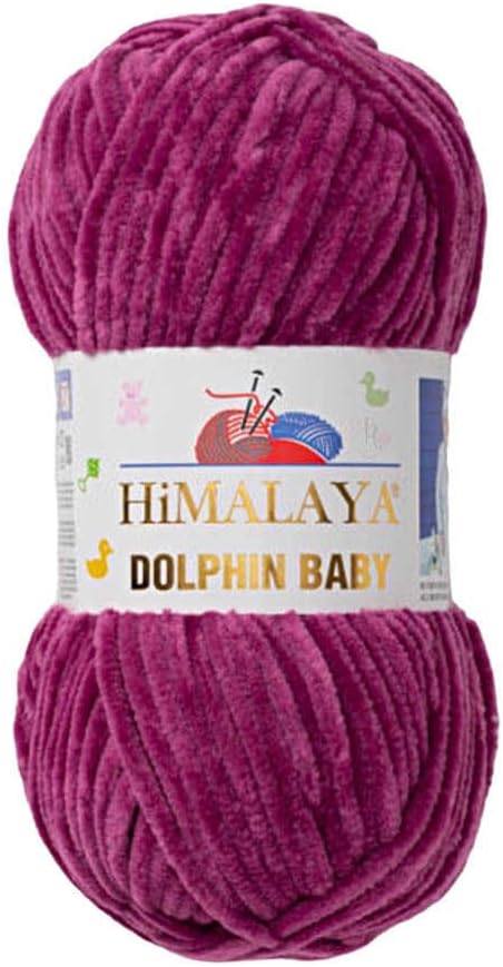 4 Skein/Pack Himalaya Dolphin Baby Chenille Yarn, Each Ball 100 gr (3.5 oz), 120 m (132 Yards), 100% Polyester, Super Bulky Baby Blanket Velvet Amigurumi Yarn, 80338 - Plum