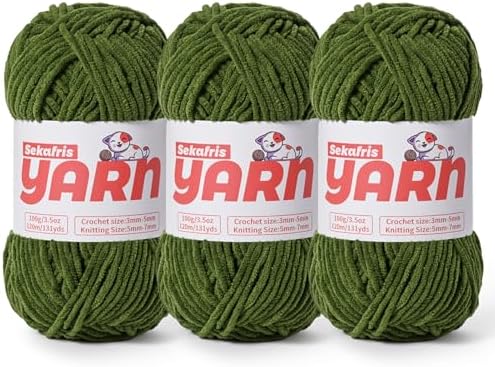 3 Pack Plush Chunky Chenille Yarn for Crocheting, Soft Fluffy Velvet Yarn for Crocheting, Fuzzy Baby Blanket Knitting Yarn, 300g/393yds Bulky Amigurumi Yarns（3 Pine Green） by Sekafris