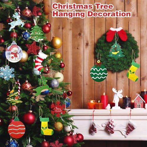 Christmas Ornaments Craft Kit, 48 Pcs Blank Wood Slices for Painting with Paint Pens and Brushes, DIY Wooden Christmas Ornament Set for Tree Decorations, Family Holiday Activities and Gifts - Image 7