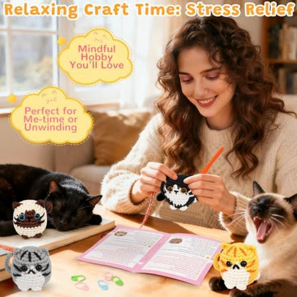 Fortuning's JDS Crochet Kit for Beginners, 4-Pack Adorable Cat Crochet Kits - Image 5