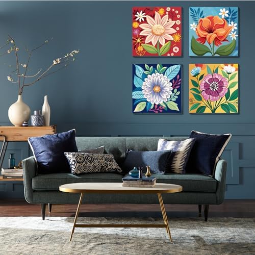 Canrichshop 4 Pack Framed Paint by Numbers Kit for Adults Beginner & All Ages 8-12 and More,Flowers Painting by Numbers, DIY Number Painting for Adults for Decor Present 8X 8 inch - Image 5