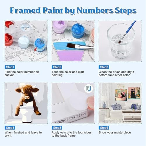 Canrichshop 4 Framed Highland Cow DIY Paint by Numbers Kit for Adults Beginner,Naughty Cow Easy Paint by Number on Canvas with Frame,Acrylic Painting Kit Adult for Decor 8x8inch - Image 7